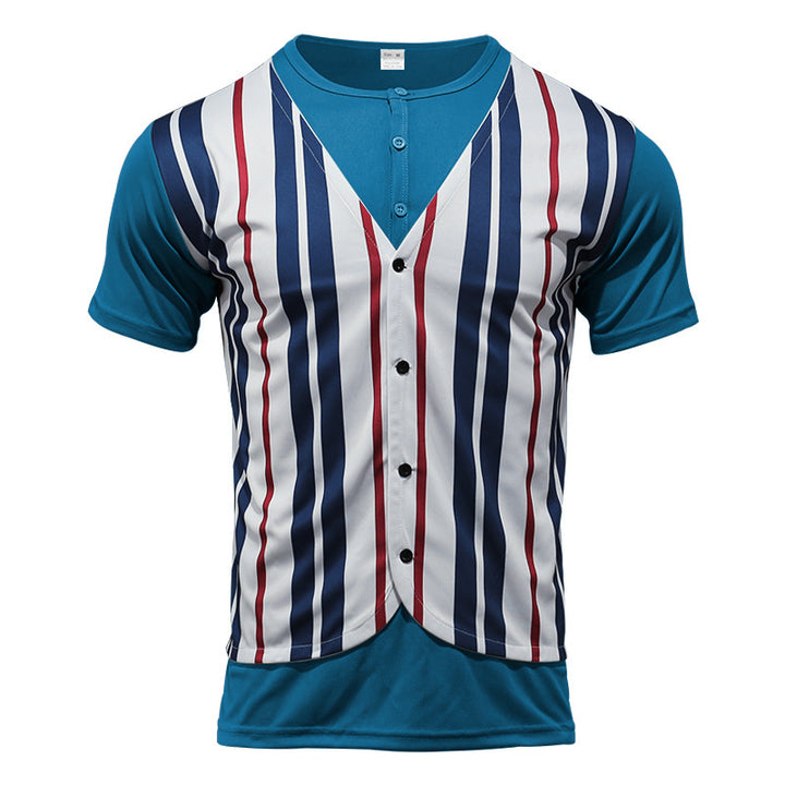 Short-sleeved shirt for men with a sporty striped look and button placket Lune London