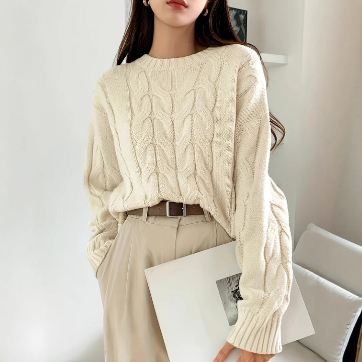 Chunky knit sweater for women with cable design Lune London