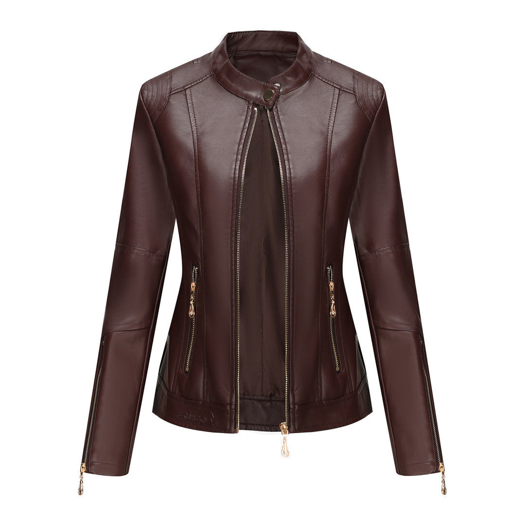 Trendy faux leather jacket for women with minimalist accents Lune London