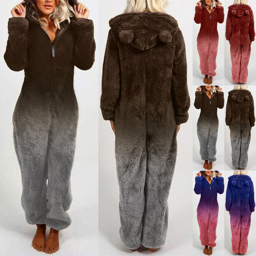 Ladies polar fleece jumpsuit with hood and gradient design Lune London