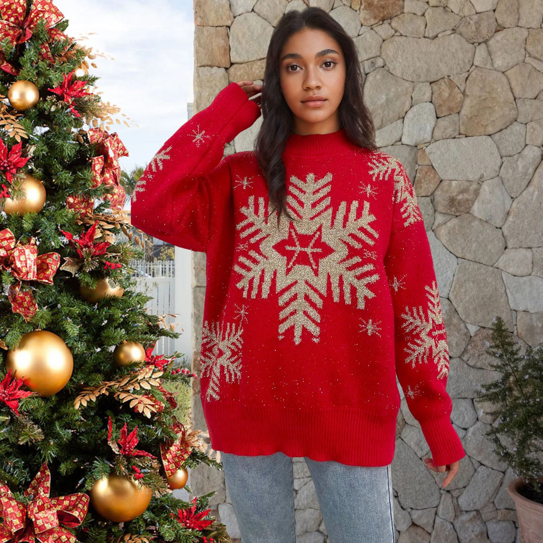 Festive women's sweater with snowflake and reindeer patterns Lune London