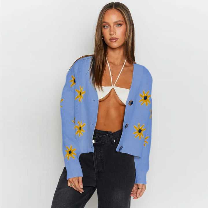 Ladies cozy pullover with floral appliques Lune London