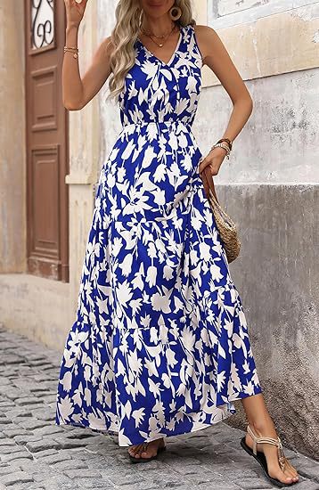 Maxi dress for women with floral appliques and narrow straps Lune London