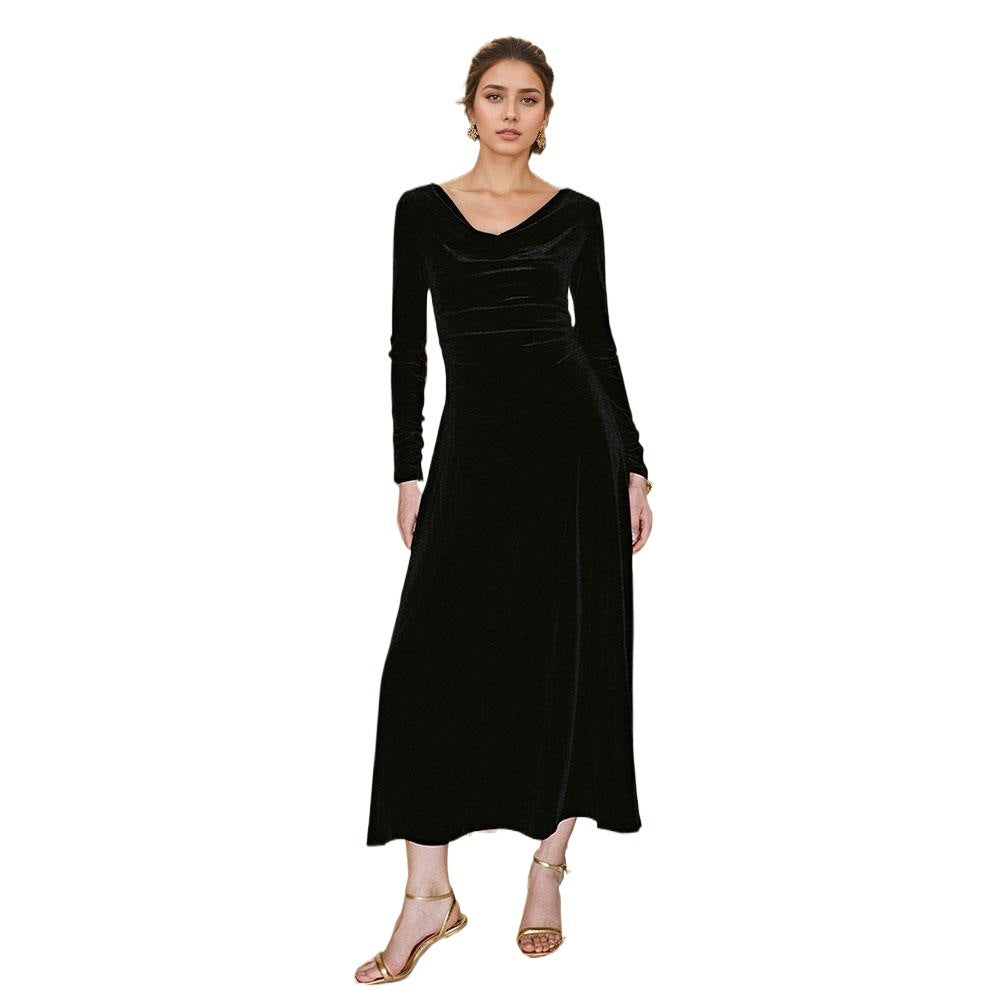 Elegant maxi dress for women with flattering draped neckline and long sleeves Chic & Stil