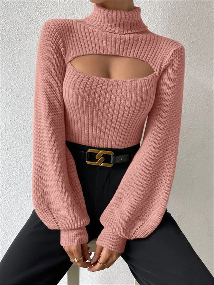 Women's knitted pullover with trendy cut and high collar Lune London