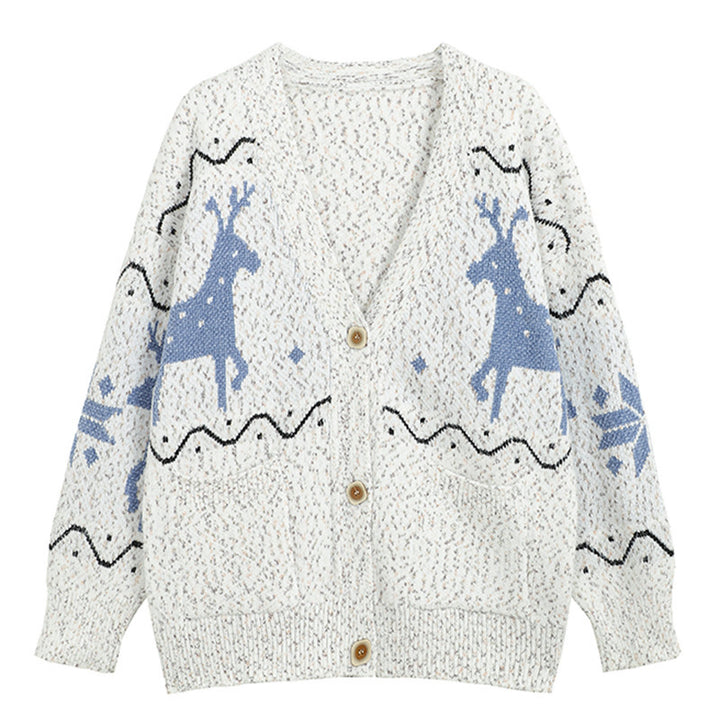 Ladies Comfortable Pullover with Reindeer Pattern and Pockets Lune London