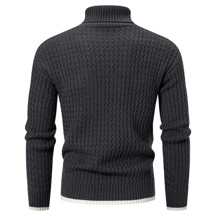 Men's knitted sweater with high collar and textured cable pattern Lune London
