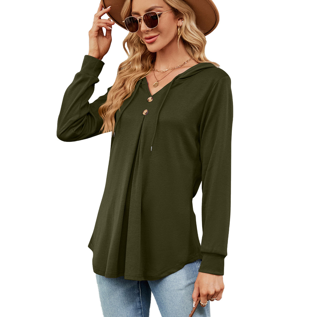 Ladies Viscose Hoodie with button placket and asymmetrical hem Lune London