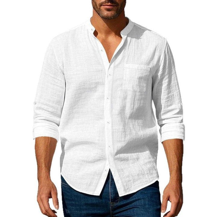 Linen shirt for men with stand-up collar and chest pocket Lune London