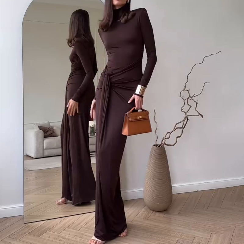 Ladies Elegant Maxi Dress with Pleats and High Slit Lune London