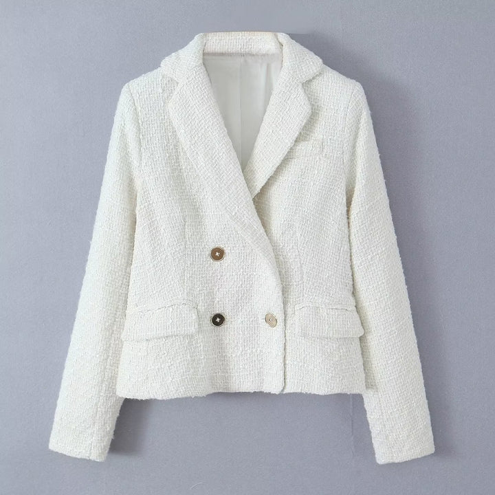 Elegant ladies crossover blazer jacket with textured fabric Lune London