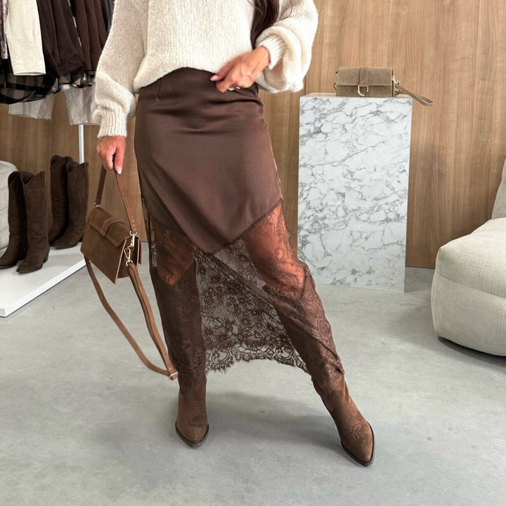 Women asymmetrical lace skirt with satin lining Lune London