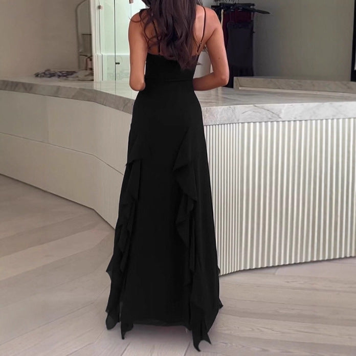 Ladies Elegant Maxi Dress with Deep V Neckline and Side Slit Lune London