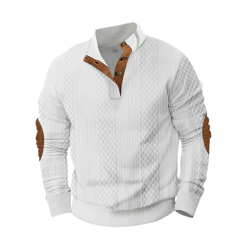 Knitted sweater for men with innovative high collar and modern leather applications Lune London