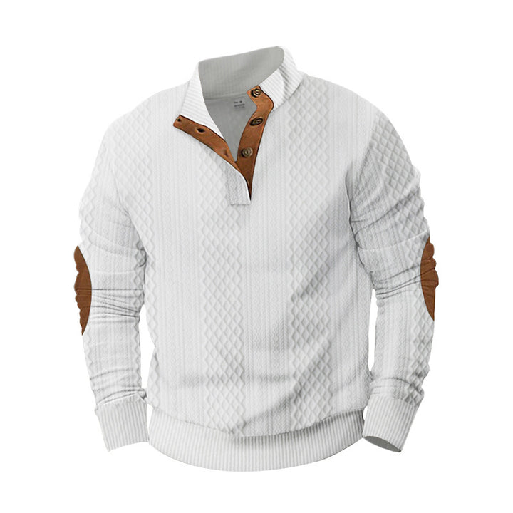 Knitted sweater for men with innovative high collar and modern leather applications Lune London