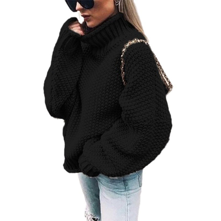 Ladies chunky knit sweater with high neck and relaxed fit Lune London