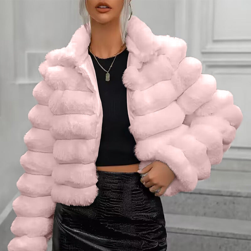 Trendy plush jacket for women with voluminous puff sleeves Lune London