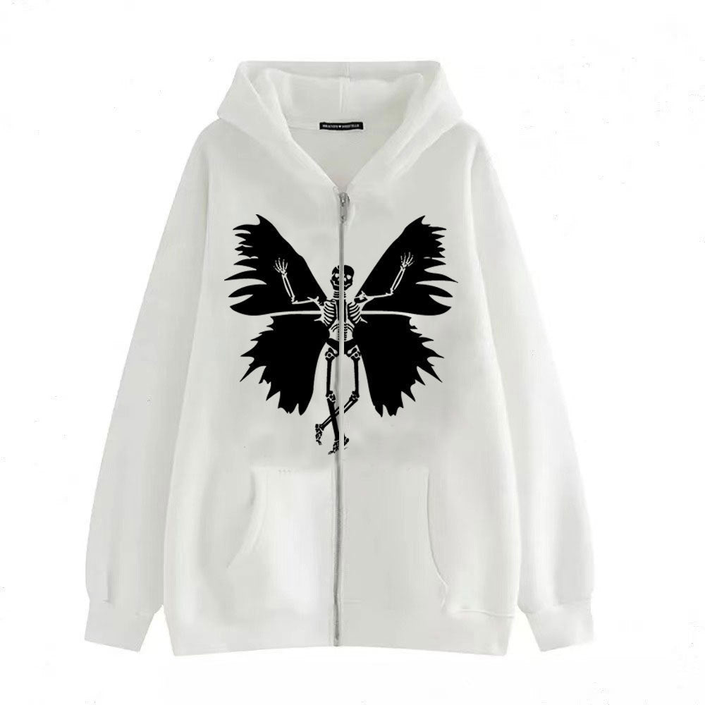 Women’s zip hoodie with unique skeleton and butterfly design Lune London