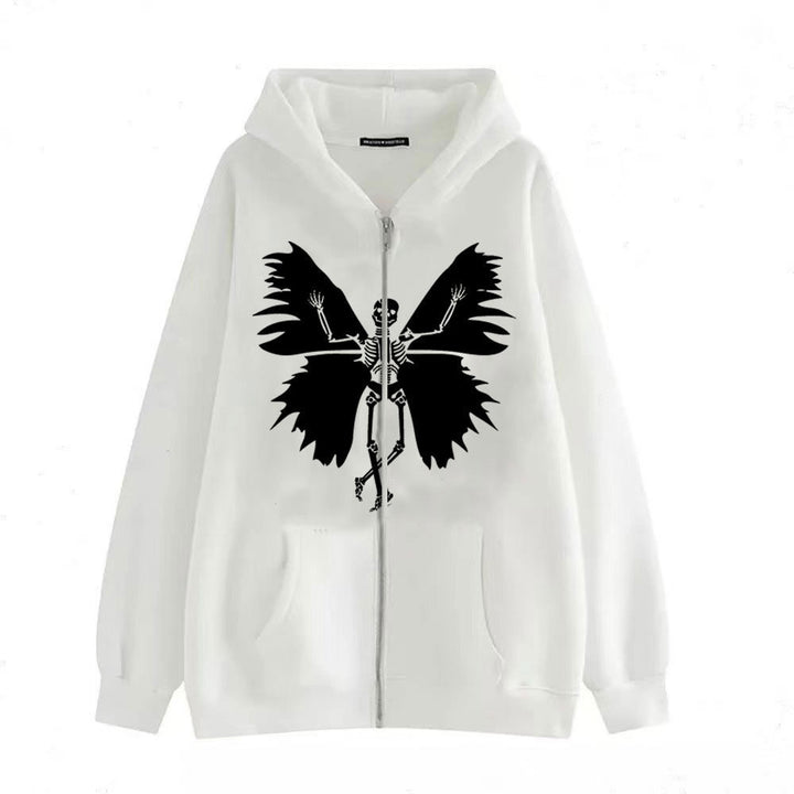 Women’s zip hoodie with unique skeleton and butterfly design Lune London
