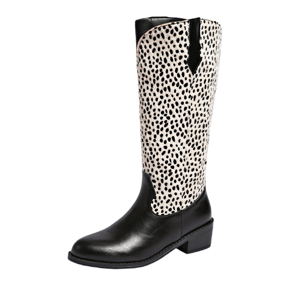 Ladies' boots with trendy polka dot pattern and sturdy block heel Lune London