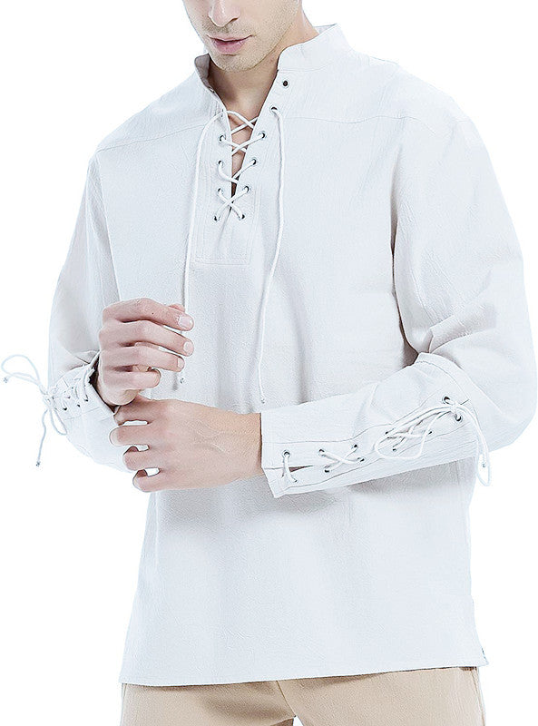 Men's long sleeve linen shirt with a modern lace-up design Lune London