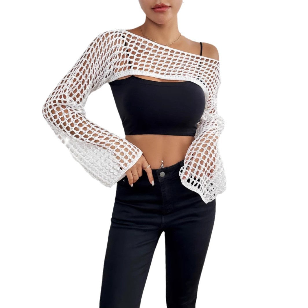 Ladies Chic Crochet-Mesh-Crop-Top Lune London