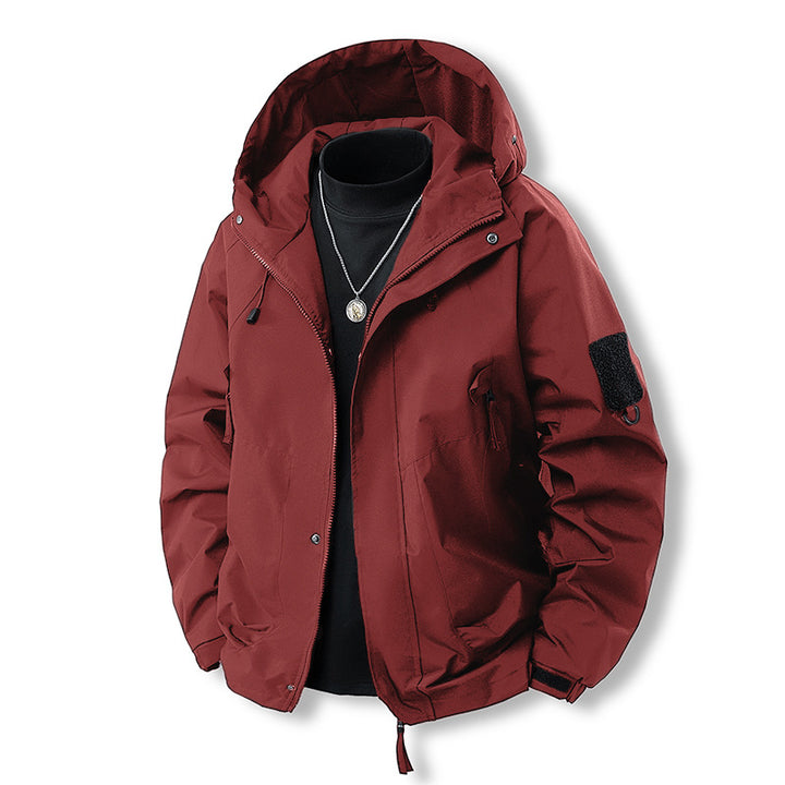 Functional outdoor jacket for men with adjustable hood and practical pockets Lune London