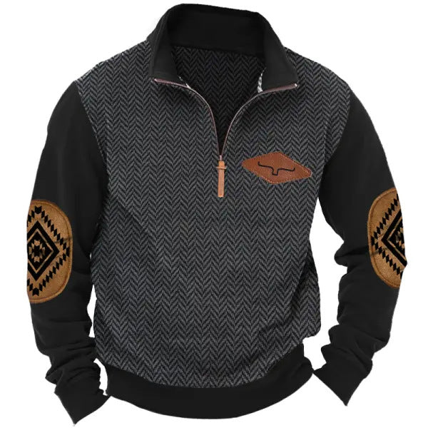 Trendy men's sweater with contrasting collar and elbow patches Lune London