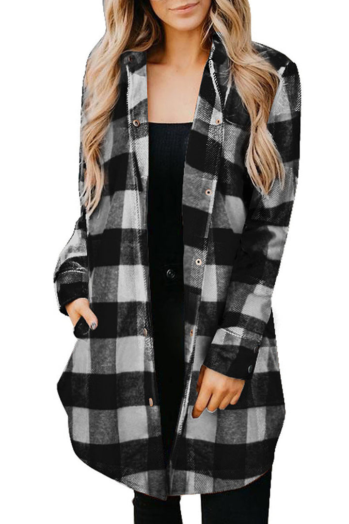 Women's Casual Long Blouse In Check Design with Button Placket Lune London