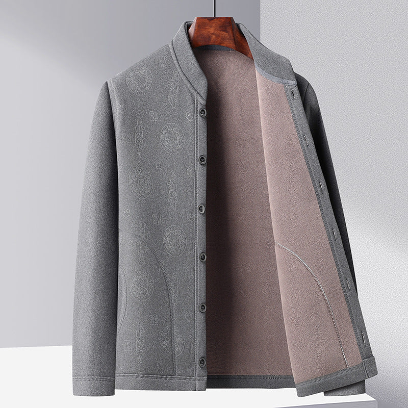 Trendy knitted jacket for men with high collar and button placket Lune London