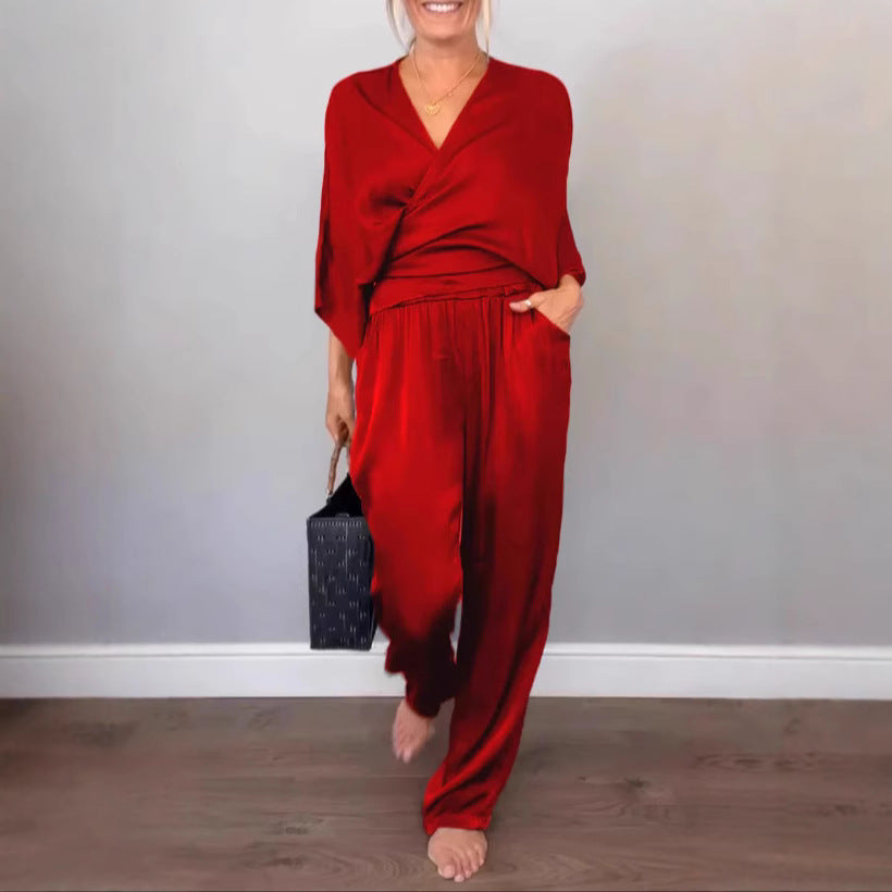 Women Elegant Wrap High-End with Loose Cut and Matching Palazzo Pants Lune London