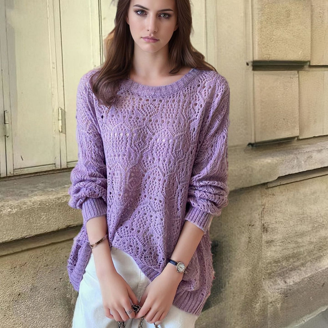 Ladies Chunky Knit Sweater with Modern Lace Pattern Lune London