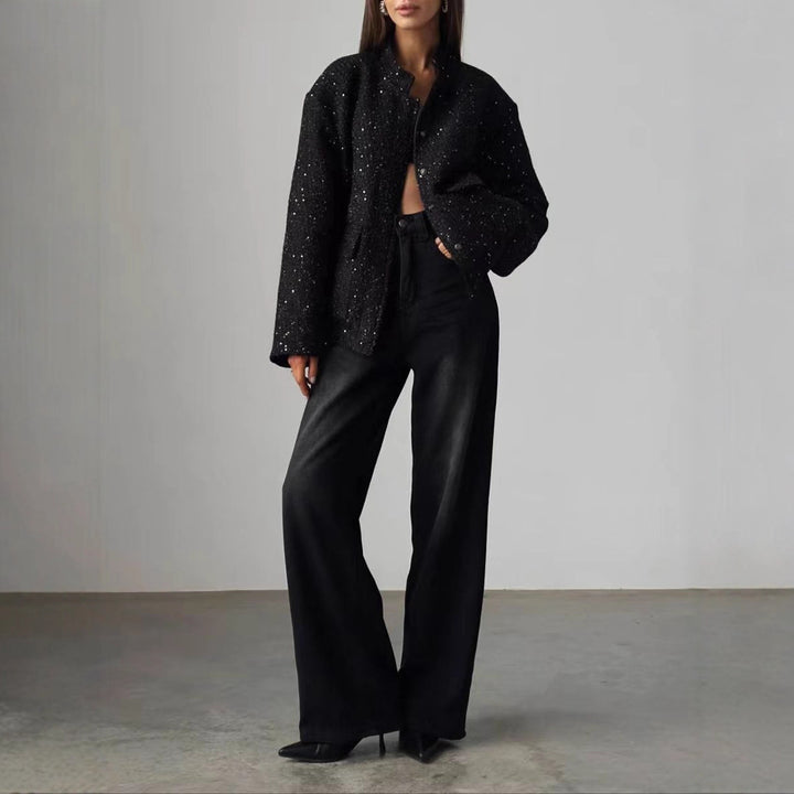 Oversized bomber jacket for women with sparkling accents Lune London