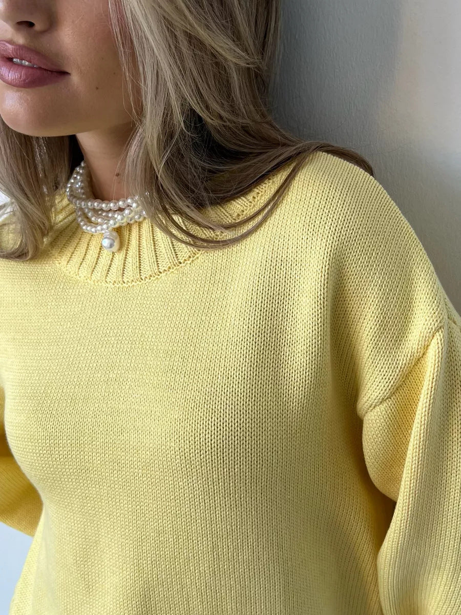 Casual knit sweater for women with high collar and wide ribbed edges Lune London