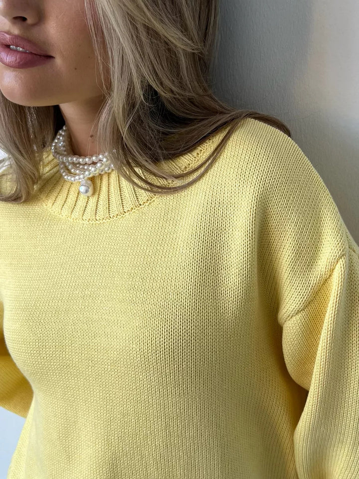 Casual knit sweater for women with high collar and wide ribbed edges Lune London