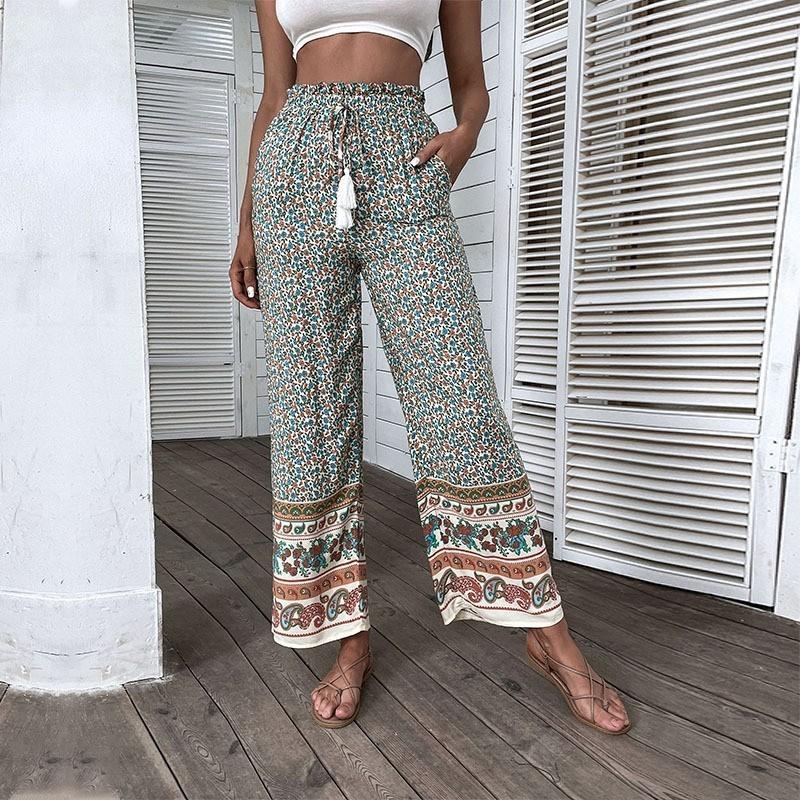 Women Wide Pants Floral Bohemian Lune London