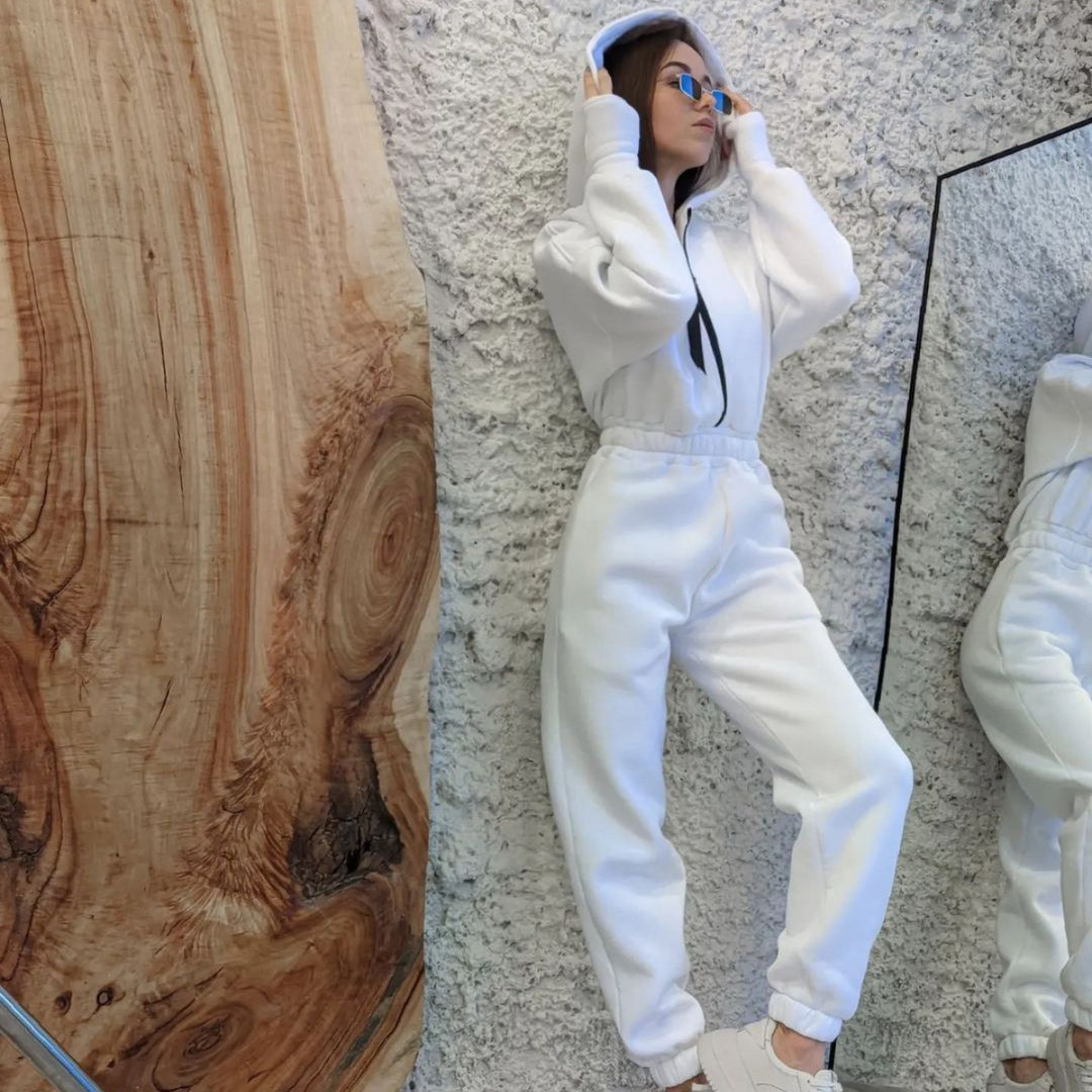 Women’s comfortable hooded jumpsuit with elastic waist and full zip Lune London