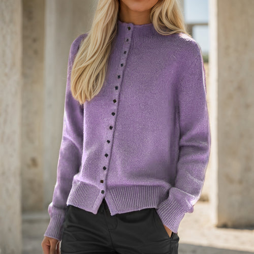 Knitted jacket for women with decorative buttons and a high collar Lune London