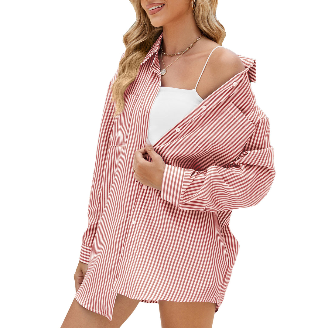 Casual oversized shirt for women with a subtle striped pattern and button details Lune London