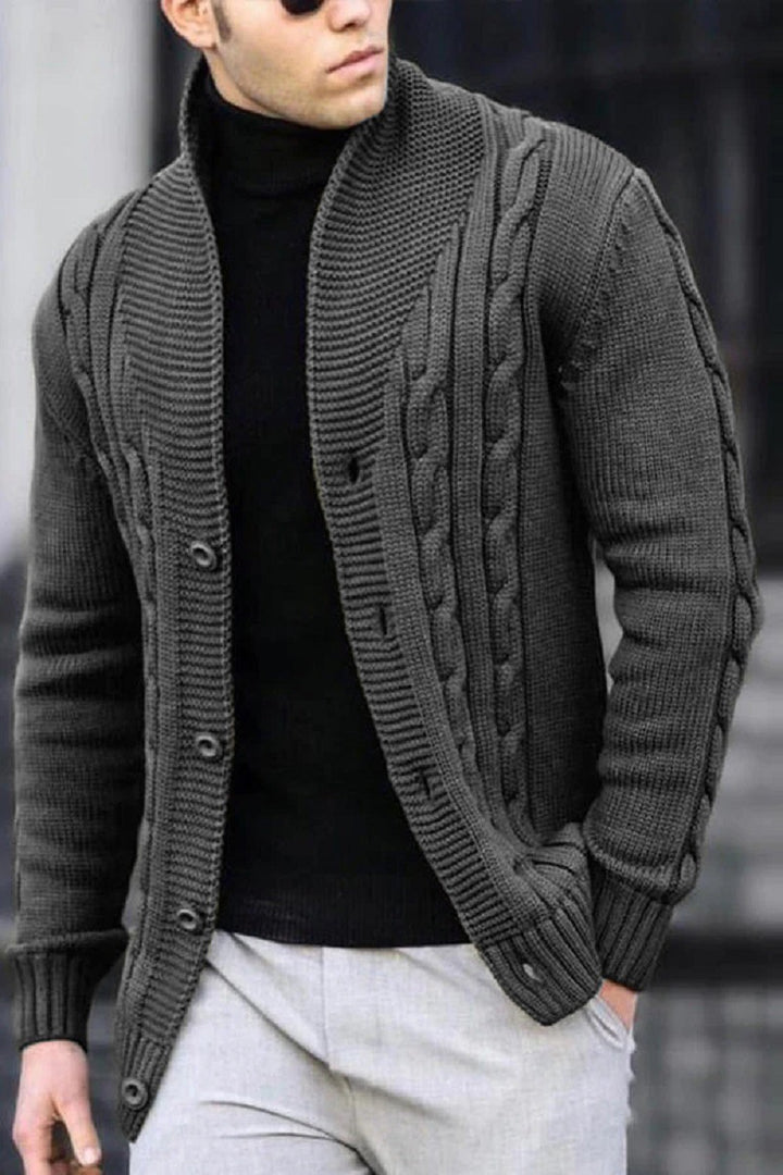 Cardigan for men with cable pattern and shawl collar Lune London