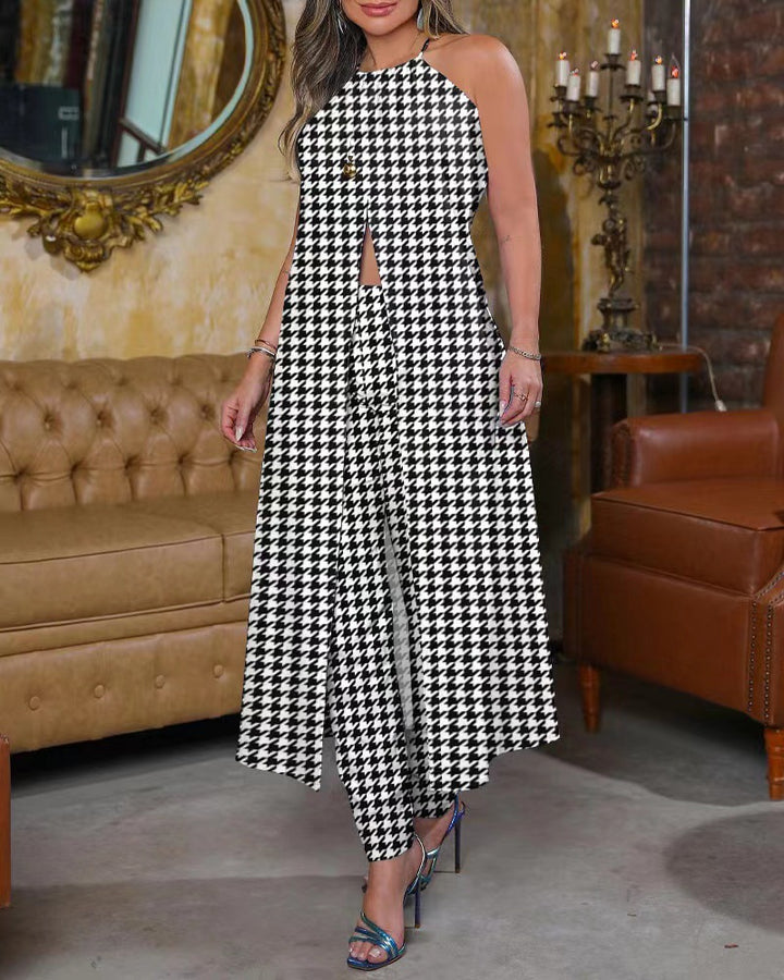 Maxi dress for women with flattering cut and trendy Prince of Wales pattern Lune London