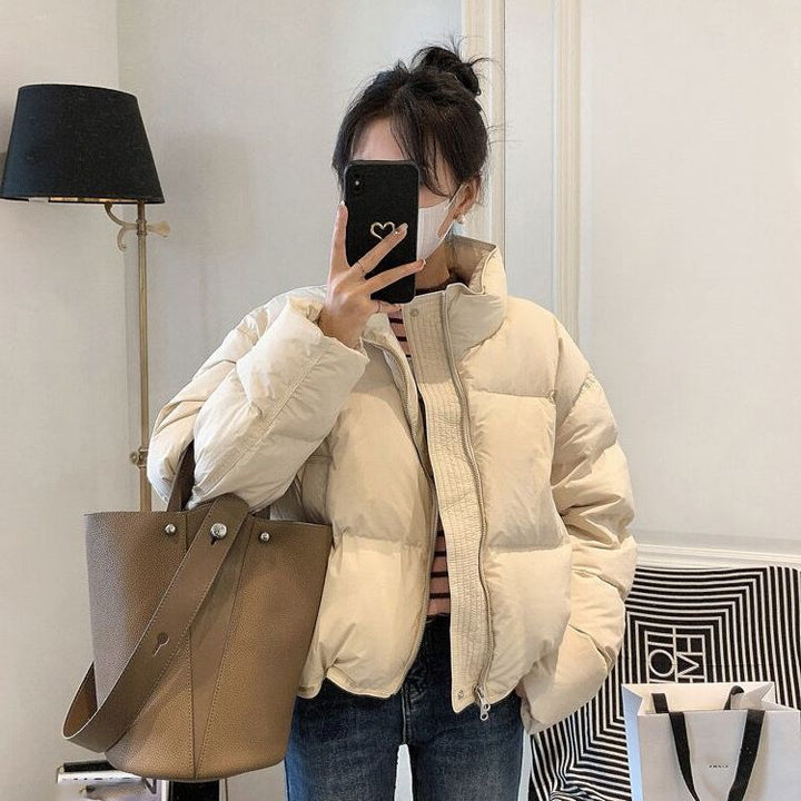 Ladies oversized puffer jacket with elastic waist and side zip pockets Lune London