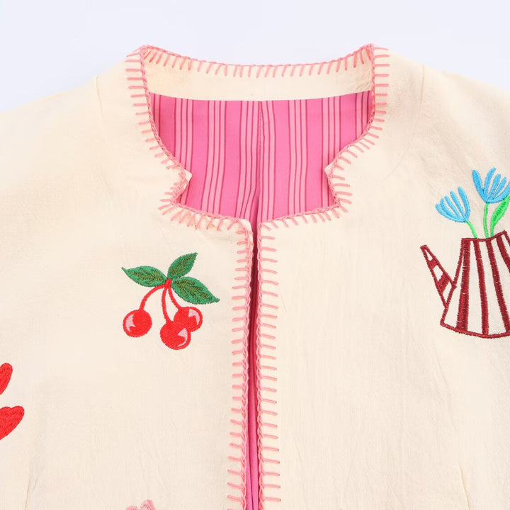 Women embroidered bomber with colorful patterns Lune London