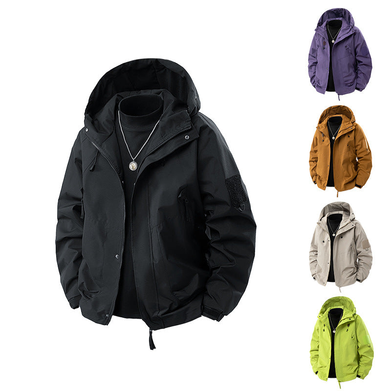 Versatile outdoor jacket for men with adjustable hood and numerous pockets Lune London