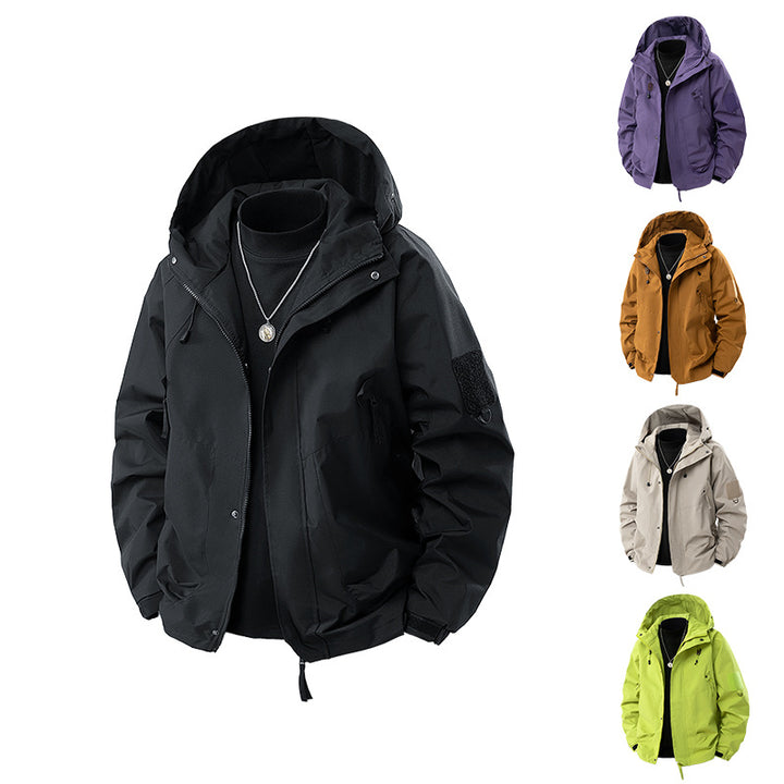 Versatile outdoor jacket for men with adjustable hood and numerous pockets Lune London