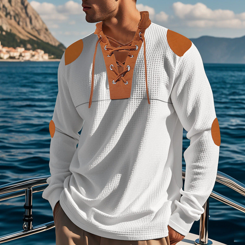 Men's long-sleeve Henley shirt with decorative lacing design Lune London