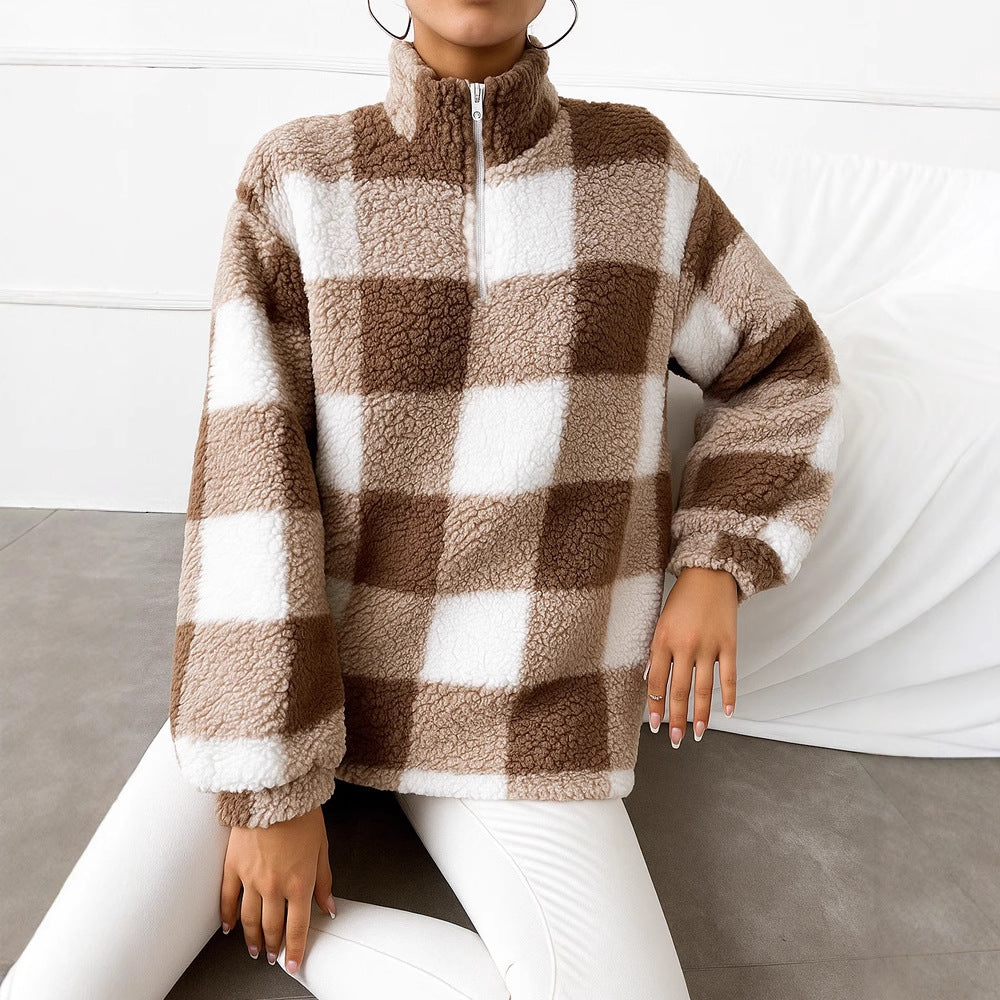 Fleece pullover for women with high neck and full zip Lune London