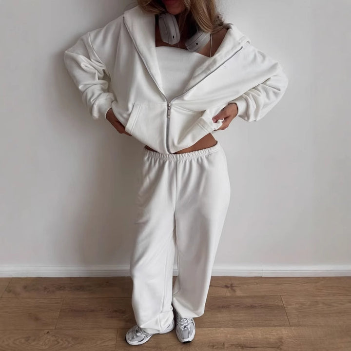 Women's Casual Fleece Tracksuit with High Collar and Loose Fit Chic & Stil