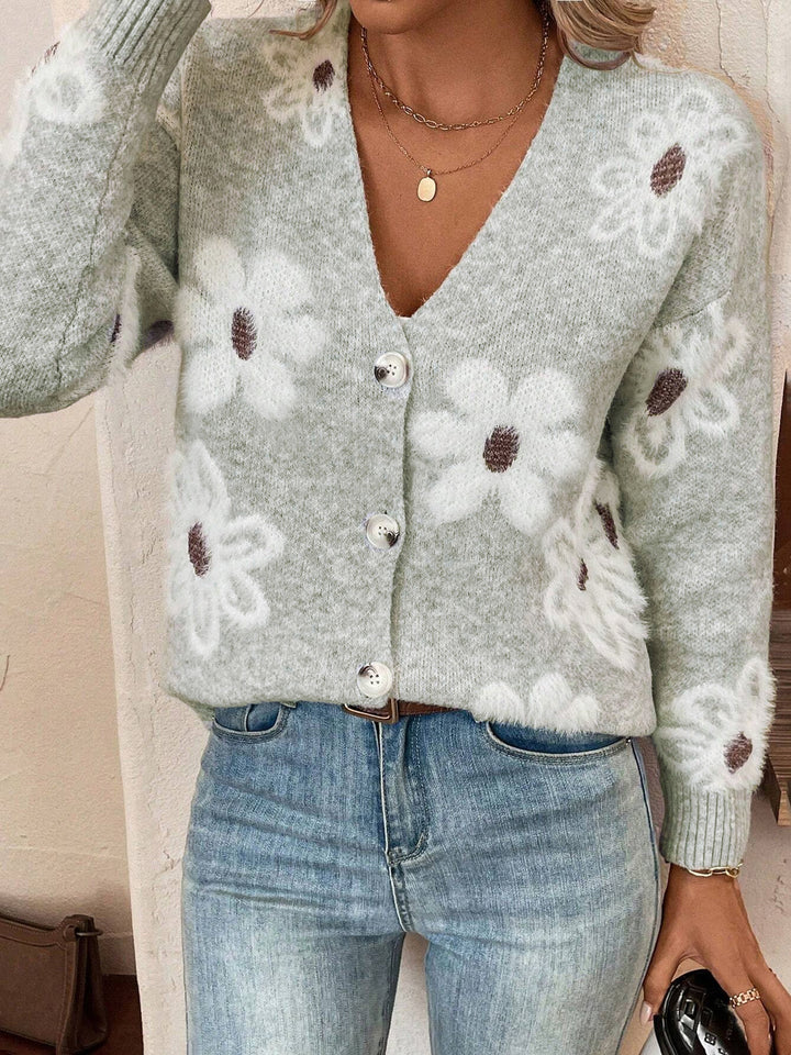 Ladies floral cardigan with V-neck and buttons Lune London