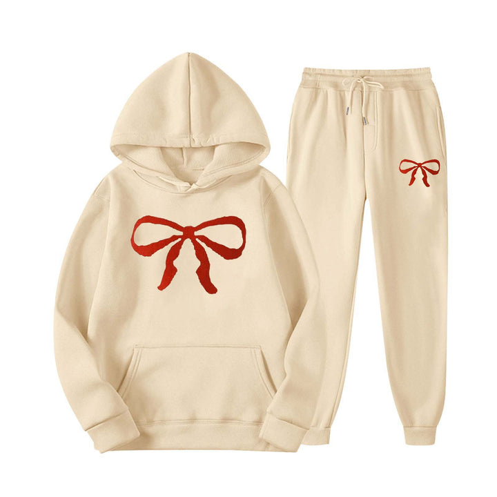 Women's hooded sweat suit with creative bow motif and comfortable fit Chic & Stil